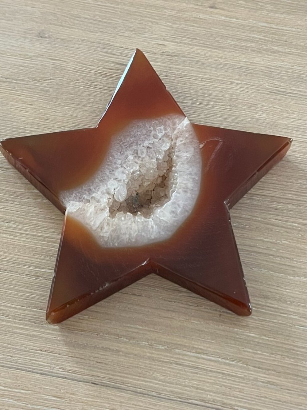 Natural Red Carnelian Star Carving with Sparkling Quartz Crystals
